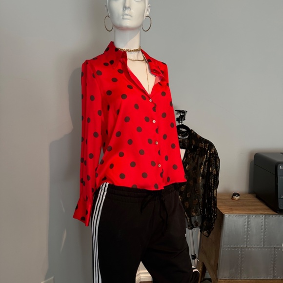 Zara red satin polka dot blouse - Picture 5 of 7